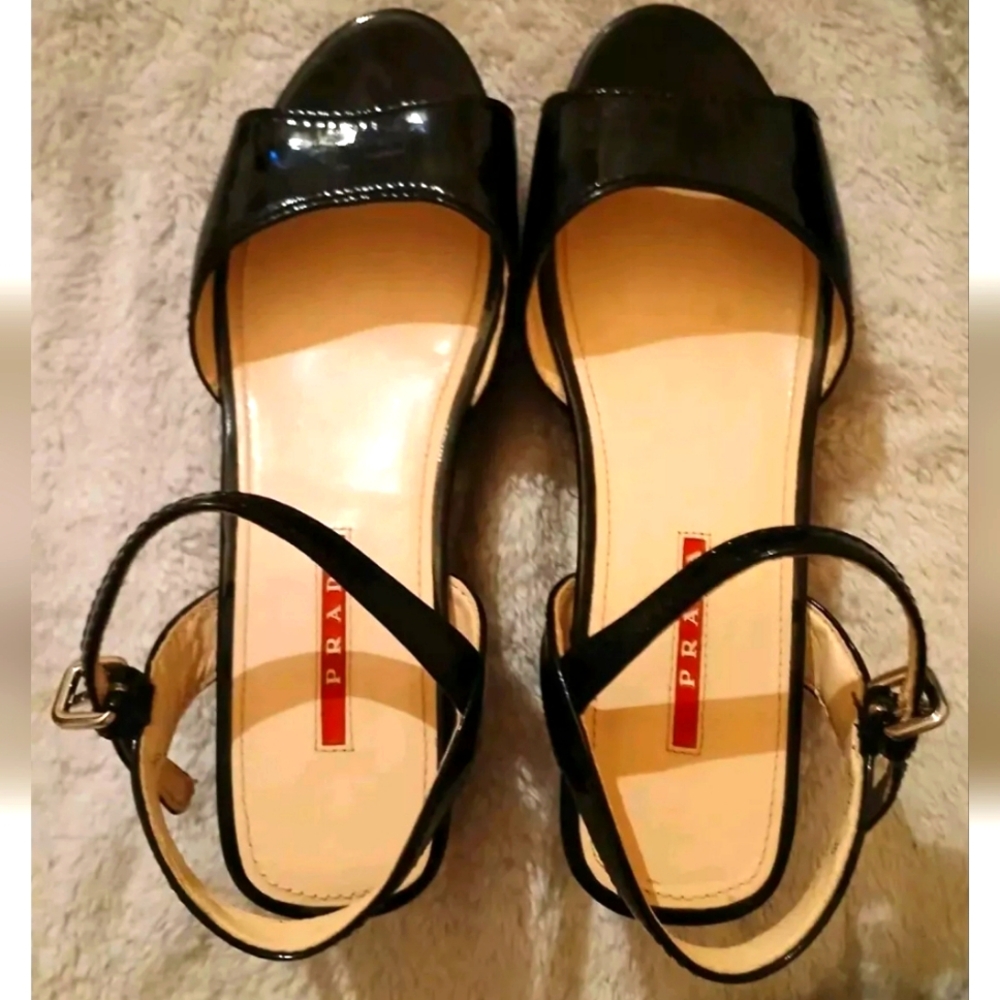 Prada Black Patent Leather Strap Platforms